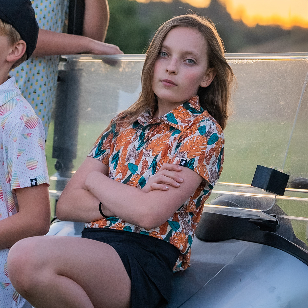 Paradise Greens Girls Golf Polo – SPF 50 & 4-Way Stretch | Golf Bandit
